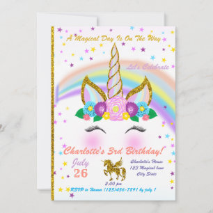 Invitation d'anniversaire de la licorne magique