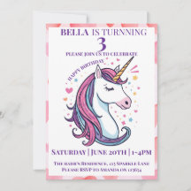 Invitation d'anniversaire de la licorne magique po