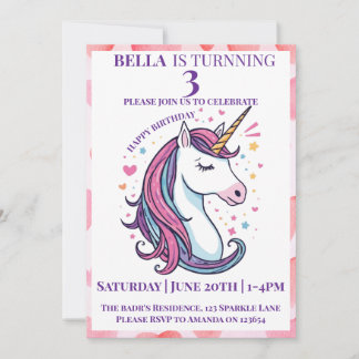 Invitation d'anniversaire de la licorne magique po