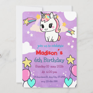 Invitation d'anniversaire de la licorne | Modèle m