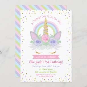 Invitation d'anniversaire de la licorne rose et vi