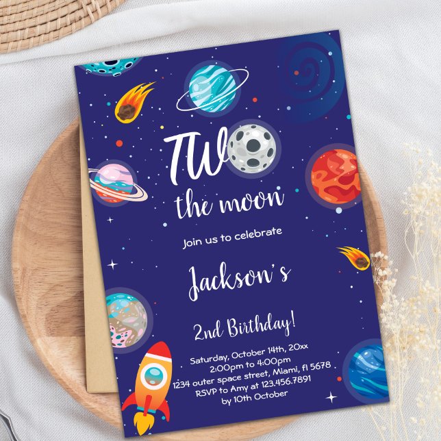 Invitation d'anniversaire de la Lune (Two the moon Outer space Birthday Invitations)