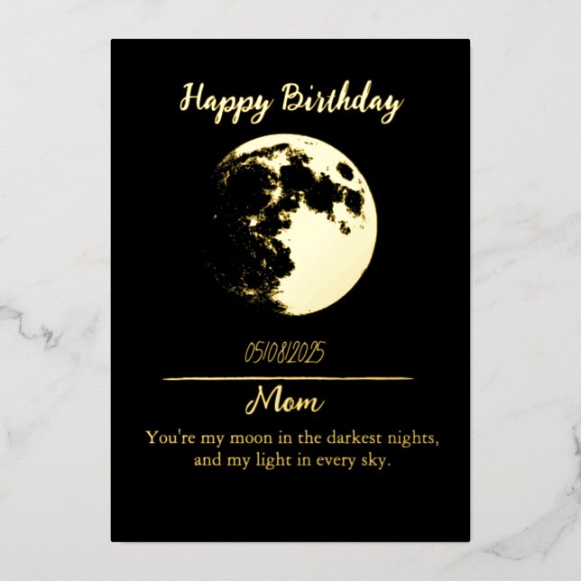 Invitation d'anniversaire de la lune d'or Foil (Recto)