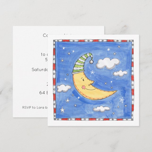 Invitation d'anniversaire de la lune heureuse pers (Devant / Derrière)