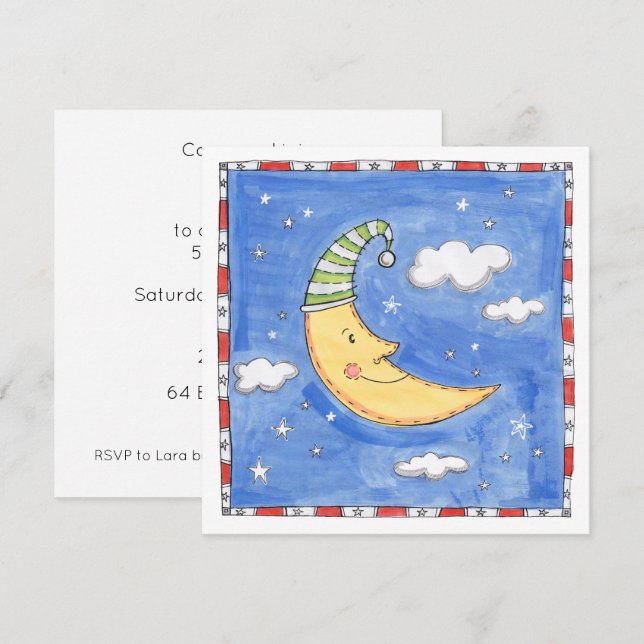 Invitation d'anniversaire de la Lune joyeuse perso (Devant / Derrière)