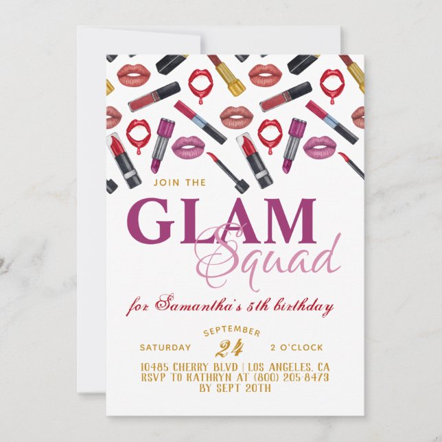 Invitation d'anniversaire de la maquillage de Glam (Devant)
