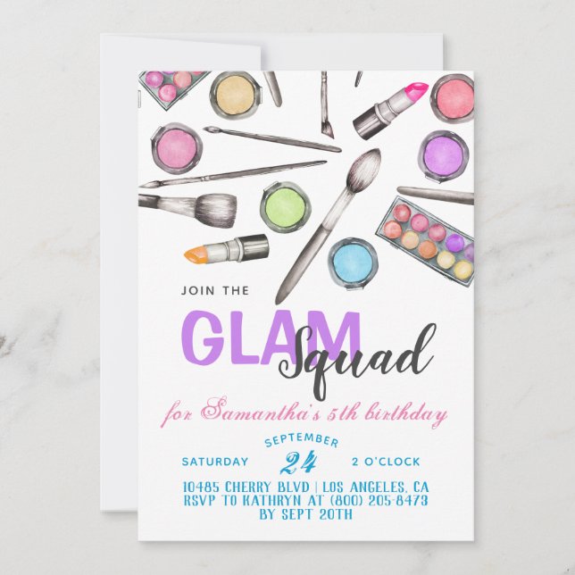 Invitation d'anniversaire de la maquillage de Glam (Devant)