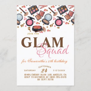 Invitation d'anniversaire de la maquillage de Glam