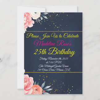 Invitation d'anniversaire de la marine Blue Floral