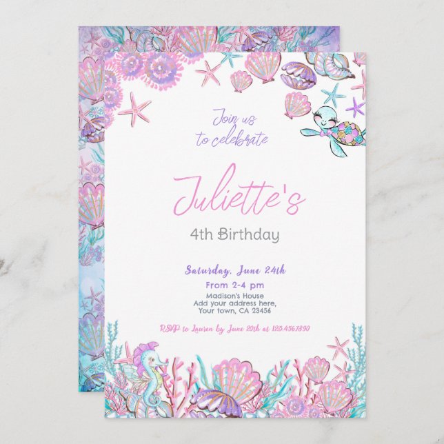 Invitation d'anniversaire de la mer (Devant / Derrière)