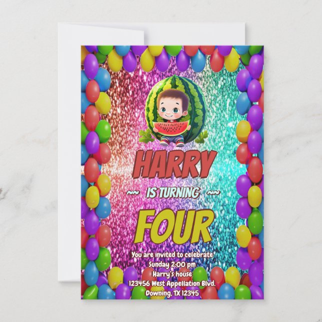 Invitation d'anniversaire de la pastèque pour enfa (Devant)