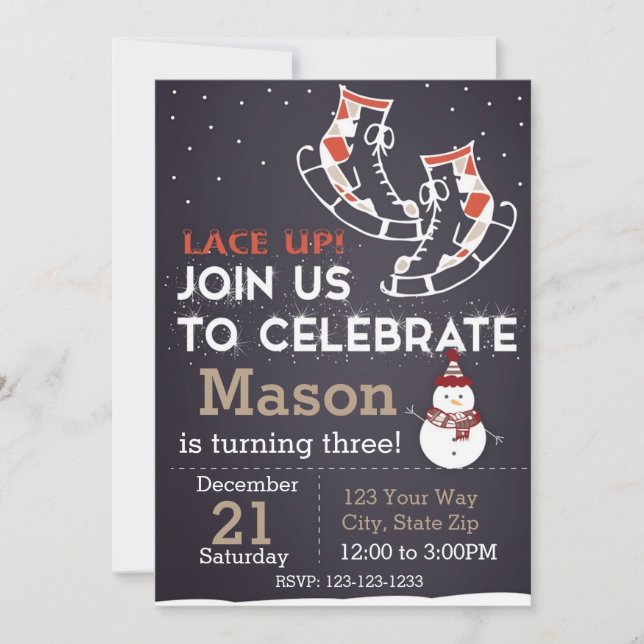 Invitation d'anniversaire de la patinoire (rouge) (Devant)