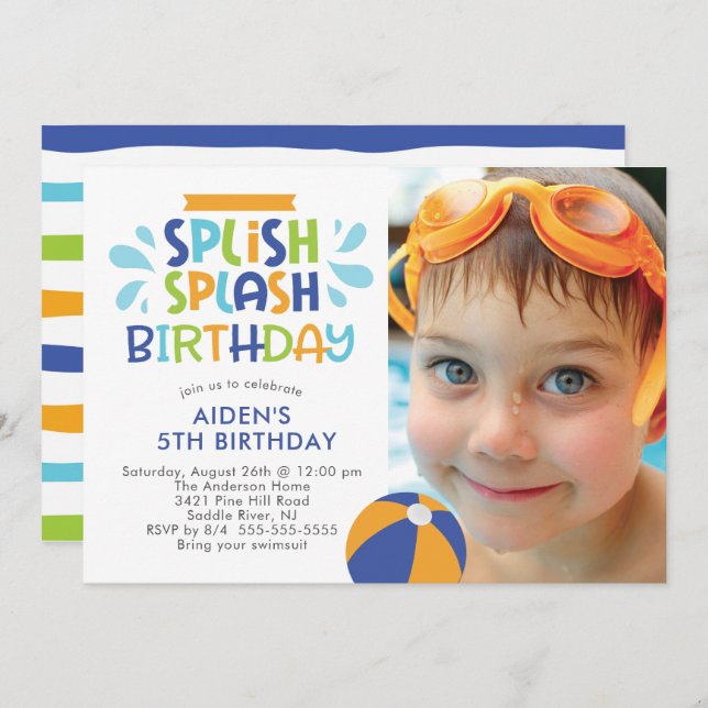 Invitation d'anniversaire de la piscine à éclabous (Devant / Derrière)