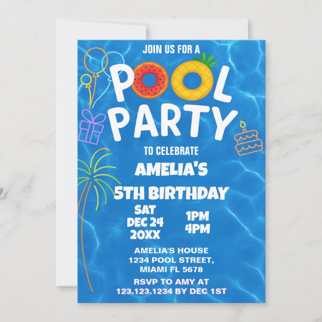 Invitation d'anniversaire de la piscine pour enfan (Devant)