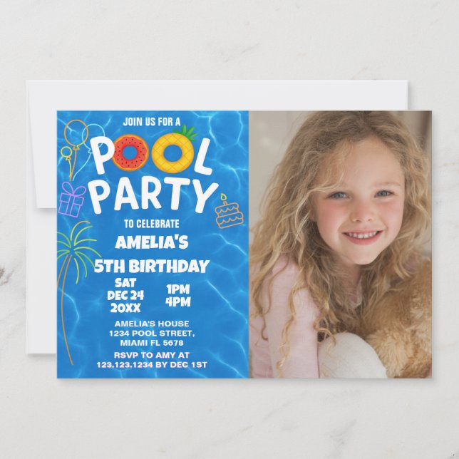 Invitation d'anniversaire de la piscine pour enfan (Devant)