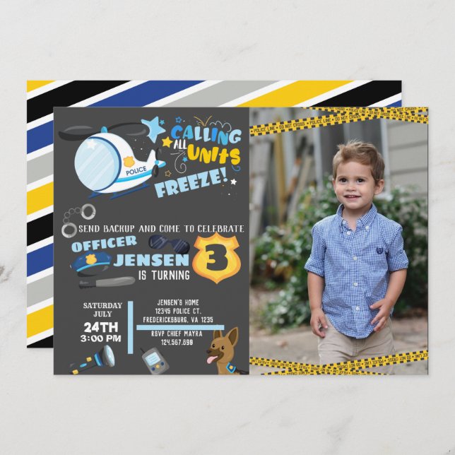 Invitation d'anniversaire de la police en photo (Devant / Derrière)