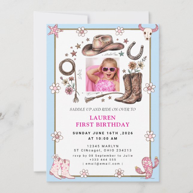 Invitation d'anniversaire de la première rodeo de  (Devant)
