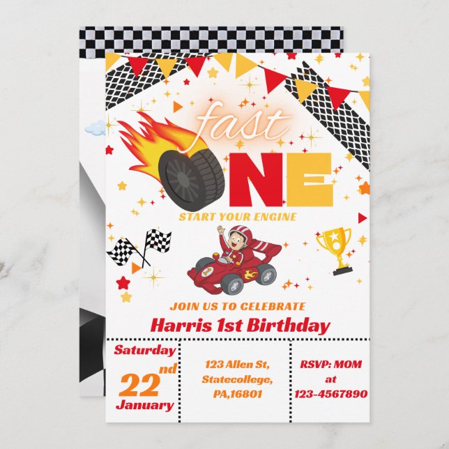 Invitation d'anniversaire de la première voiture d (Devant / Derrière)
