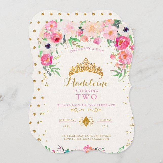 Invitation d'anniversaire de la princesse (Devant / Derrière)