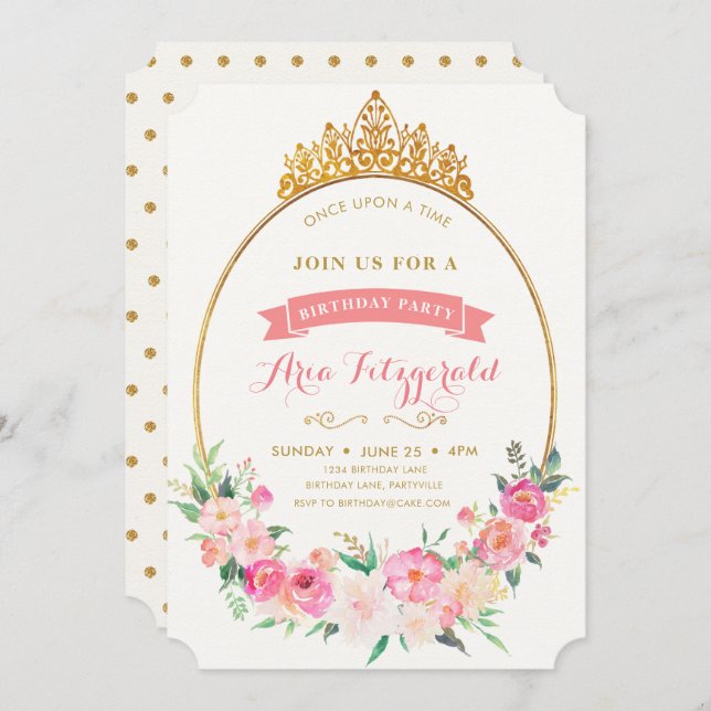 Invitation d'anniversaire de la princesse (Devant / Derrière)