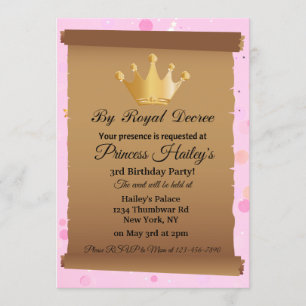 Invitation d'anniversaire de la princesse Crown Pi