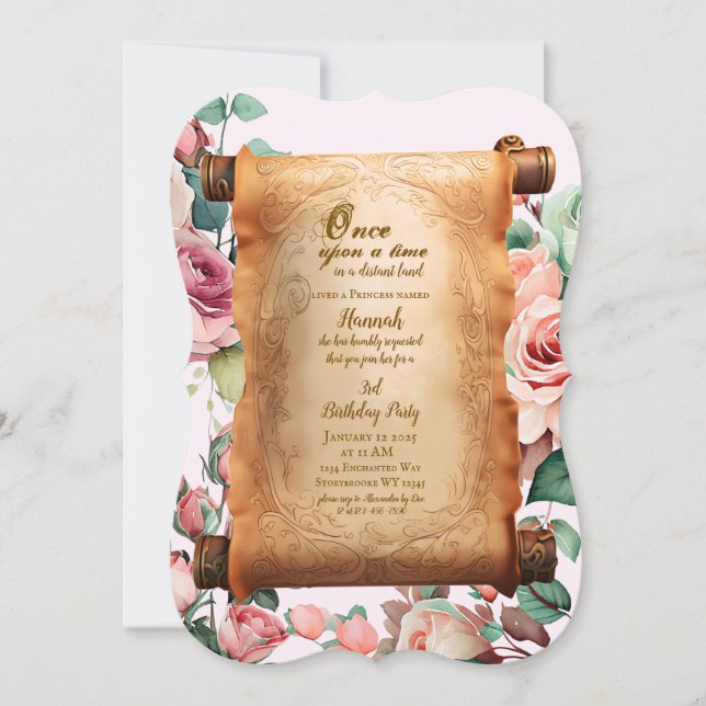 Invitation d'anniversaire de la Princesse enchanté (Devant)