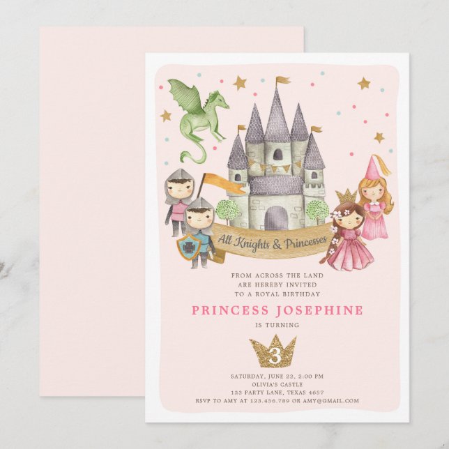 Invitation d'anniversaire de la princesse et des c (Devant / Derrière)