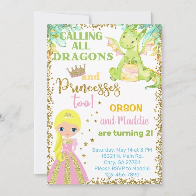 Invitation d'anniversaire de la princesse et des f (Devant)