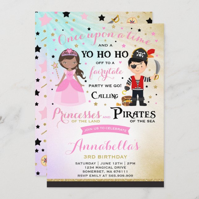 Invitation D'Anniversaire De La Princesse Et Du Pi (Devant / Derrière)