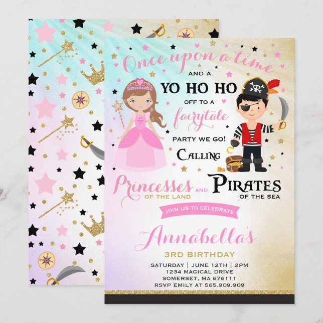 Invitation D'Anniversaire De La Princesse Et Du Pi (Devant / Derrière)