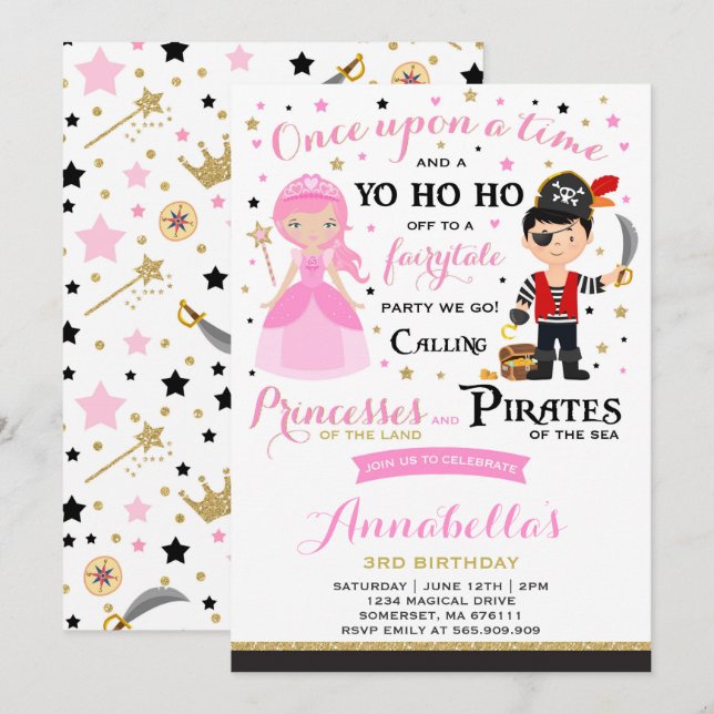 Invitation D'Anniversaire De La Princesse Et Du Pi (Devant / Derrière)