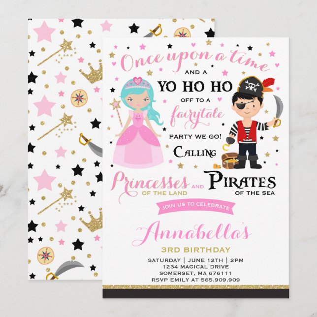Invitation D'Anniversaire De La Princesse Et Du Pi (Devant / Derrière)