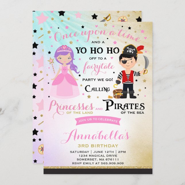 Invitation D'Anniversaire De La Princesse Et Du Pi (Devant / Derrière)