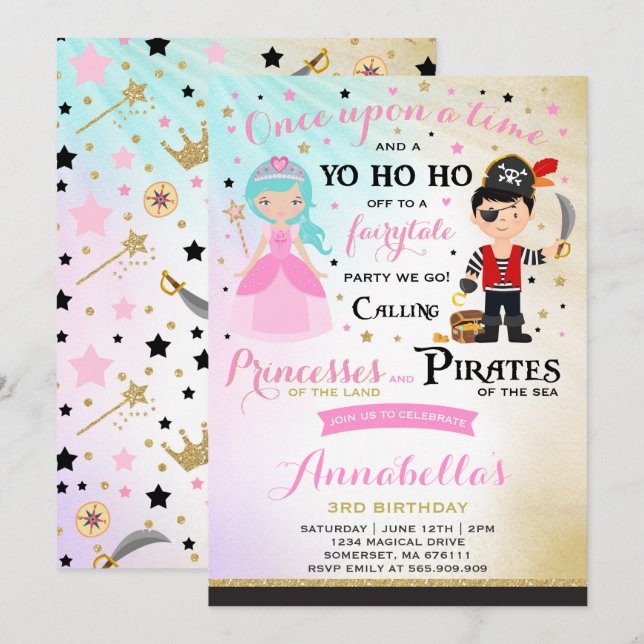 Invitation D'Anniversaire De La Princesse Et Du Pi (Devant / Derrière)