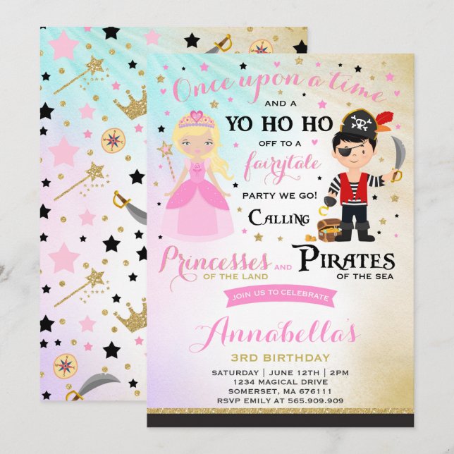 Invitation D'Anniversaire De La Princesse Et Du Pi (Devant / Derrière)