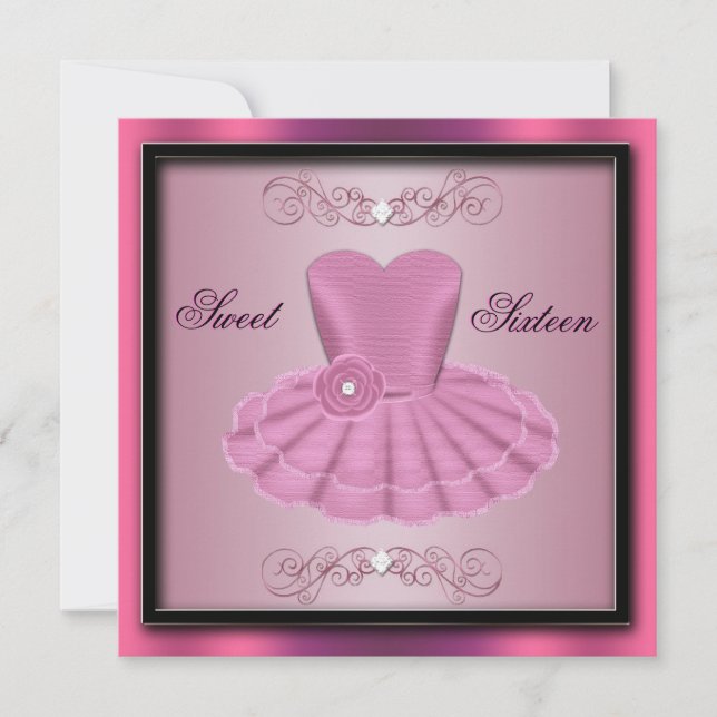 Invitation d'anniversaire de la robe de fête rose (Devant)