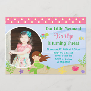 Invitation d'anniversaire de la sirène Brunette 5x