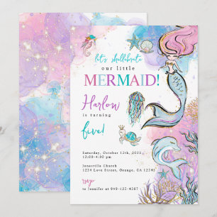 Invitation d'anniversaire de la sirène d'aquarelle