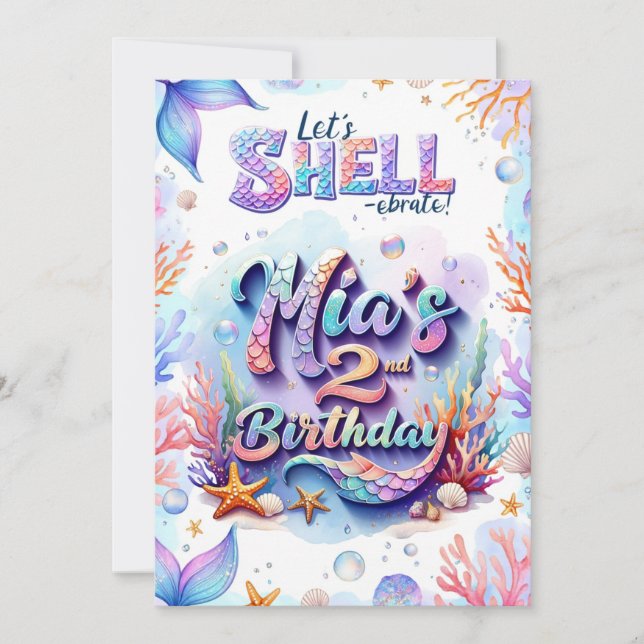 Invitation d'anniversaire de la Sirène Nom personn (Devant)