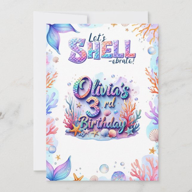 Invitation d'anniversaire de la Sirène Nom personn (Devant)