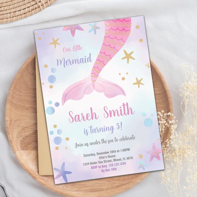 Invitation d'anniversaire de la sirène rose (Pink Mermaid Birthday Invitation)