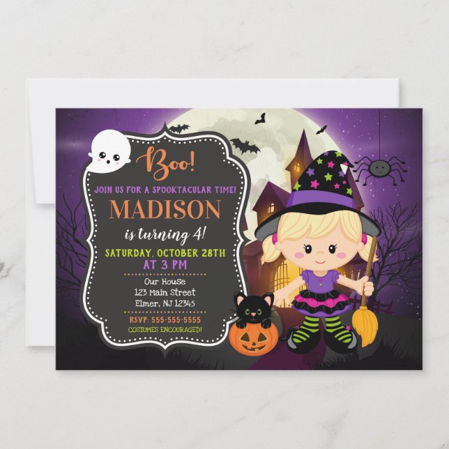 Invitation d'anniversaire de la sorcière d'Hallowe (Devant)