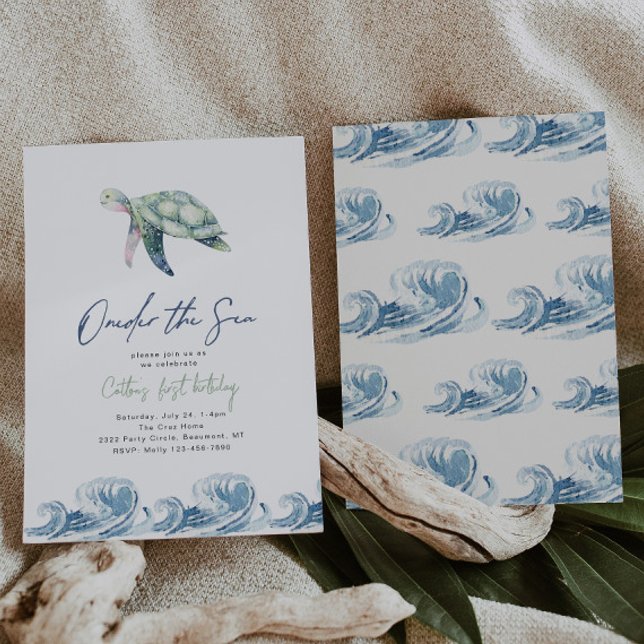 Invitation d'anniversaire de la tortue de mer (Créateur téléchargé)