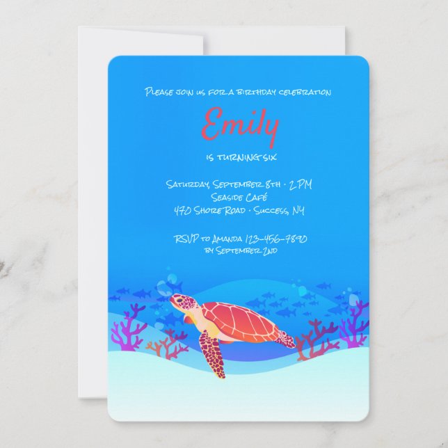 Invitation d'anniversaire de la tortue de mer (Devant)