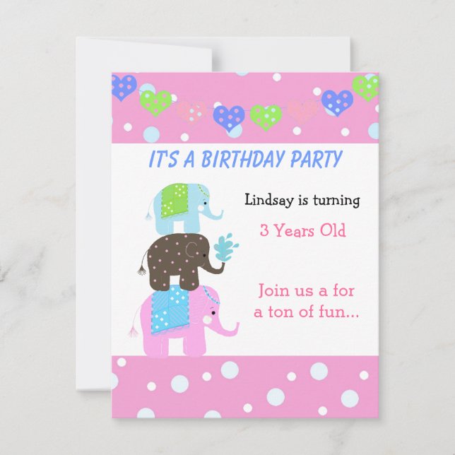 Invitation d'anniversaire de la Tour d'Éléphants (Devant)