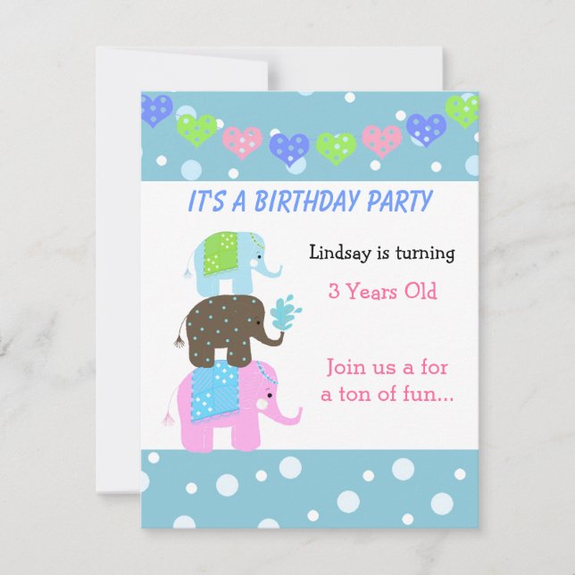 Invitation d'anniversaire de la Tour d'Éléphants (Devant)