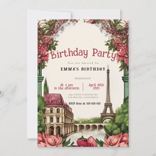 Invitation d'anniversaire de la Tour Eiffel de Par (Devant)