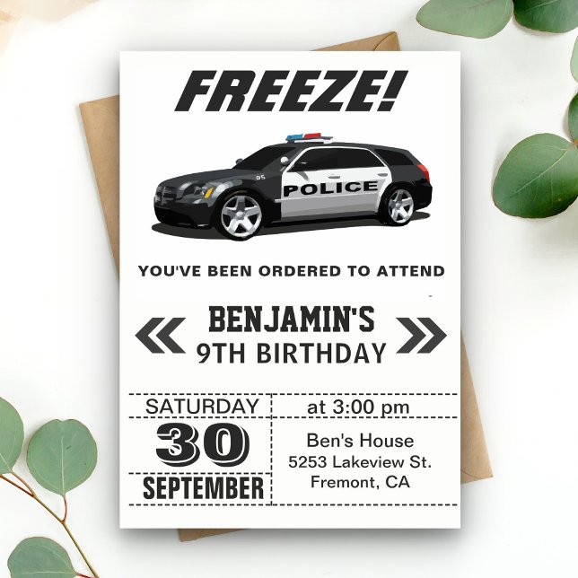 Invitation d'anniversaire de la voiture de police  (Créateur téléchargé)