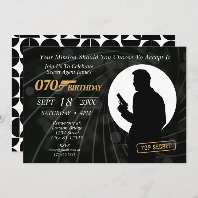 Invitation d'anniversaire de l'agent secret (Devant / Derrière)