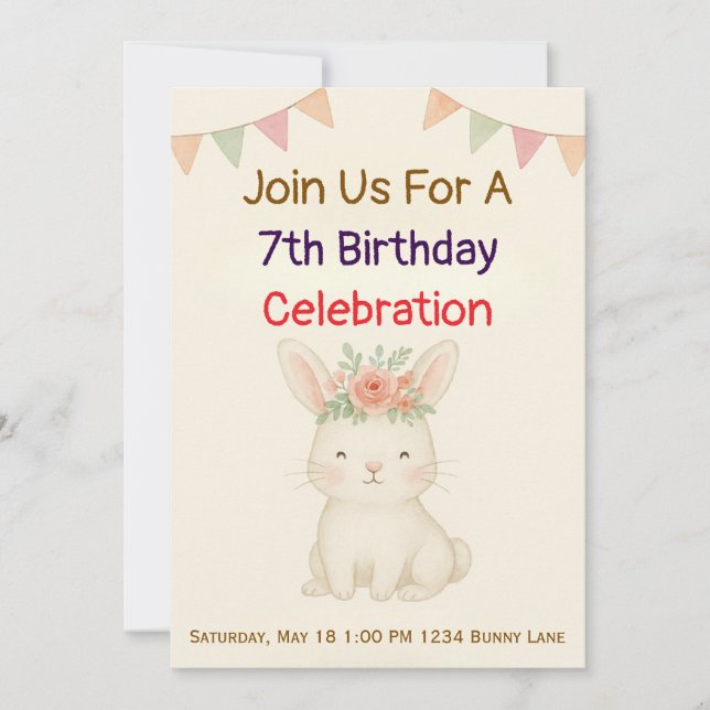 Invitation d'anniversaire de lapin Bunny (Devant)